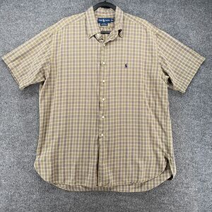 Vintage Ralph Lauren Shirt Mens XL McMeel Beige Plaid Button Up Logo Casual Prep